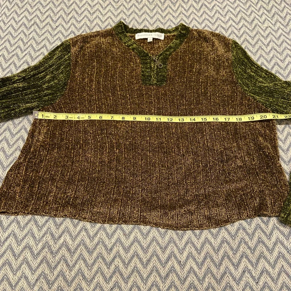 Ballinger • Gold Chenille Ribbed Henley Sweater – Green & Brown – Size L - Picture 6 of 8